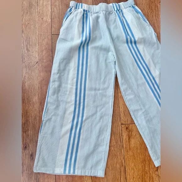 Fresh Produce Blue and White Striped Cotton Pull-On Capri Pants - Picture 2 of 10